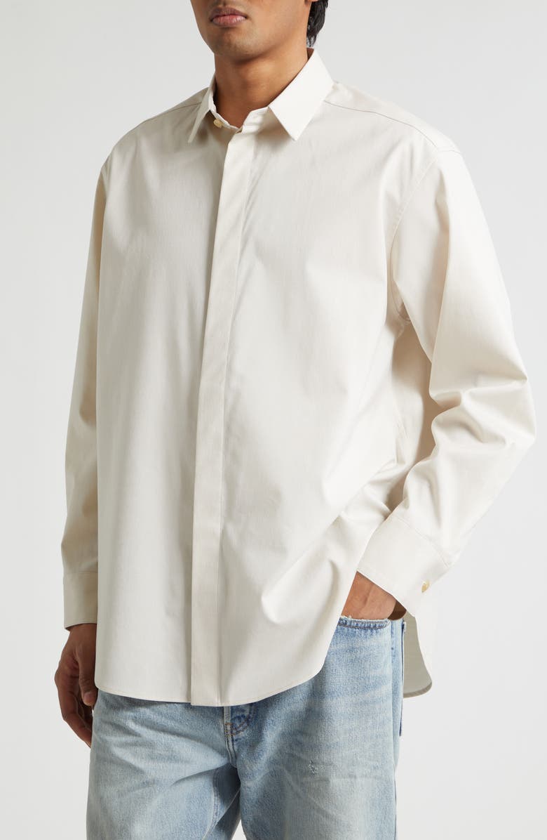 Fear of God Classic Stretch Cotton & Wool Button-Up Oxford Shirt, Alternate, color, Ivory Ivory