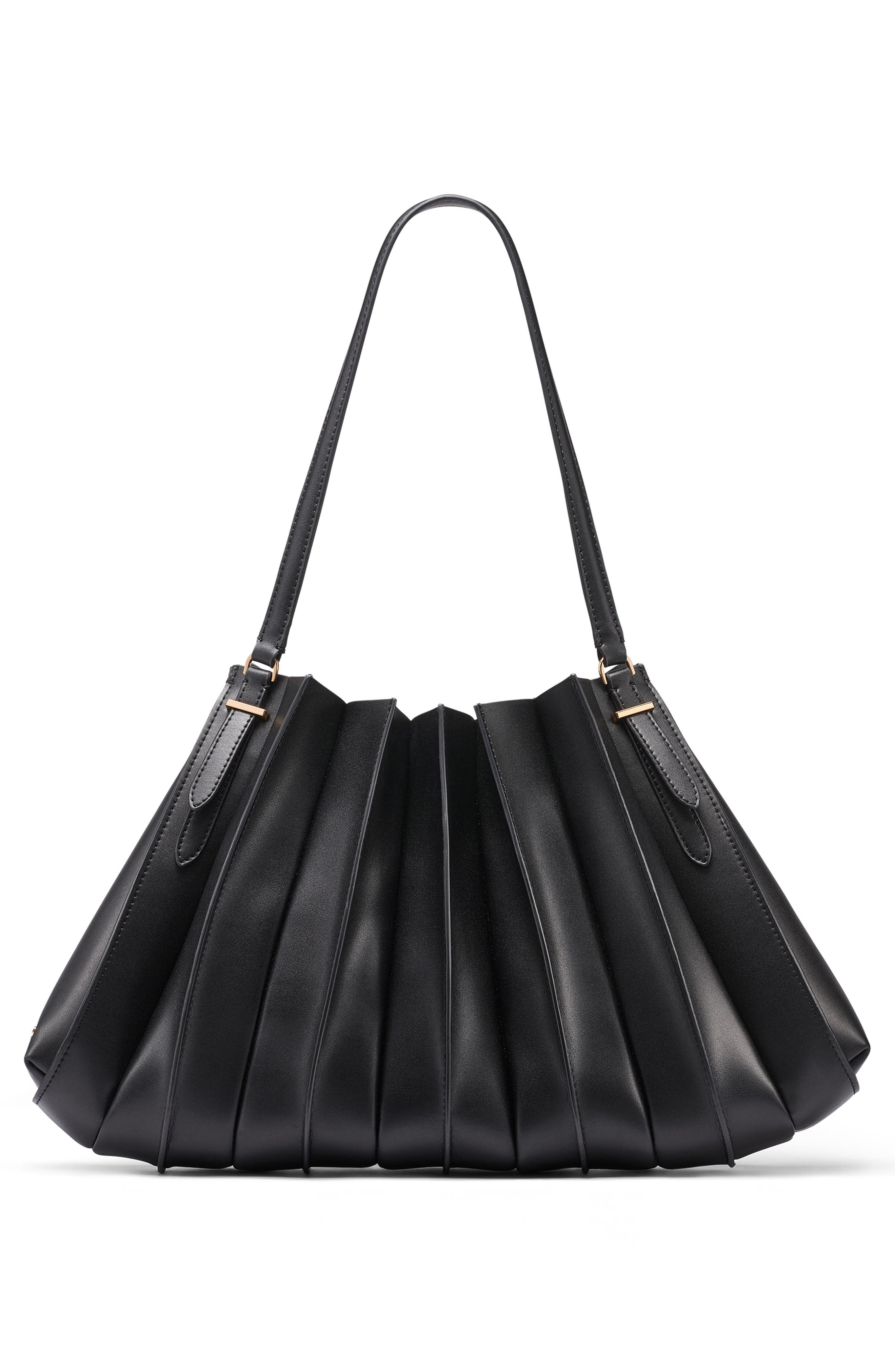 KARL LAGERFELD PARIS Ikon Leather Shoulder Bag, Alternate, color, Black/ Gold