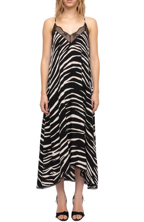 Risty Zebra Print Lace Trim Slipdress