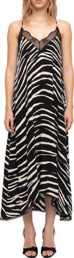 Zadig & Voltaire Risty Zebra Print Lace Trim Slipdress