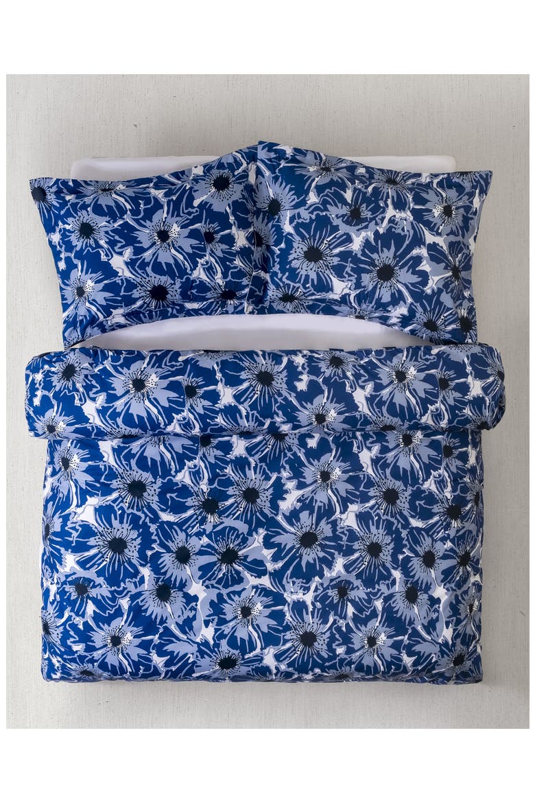 Awning Stripe & Poppy Reversible Cotton Percale Duvet Cover Set, Alternate, color, BLUE