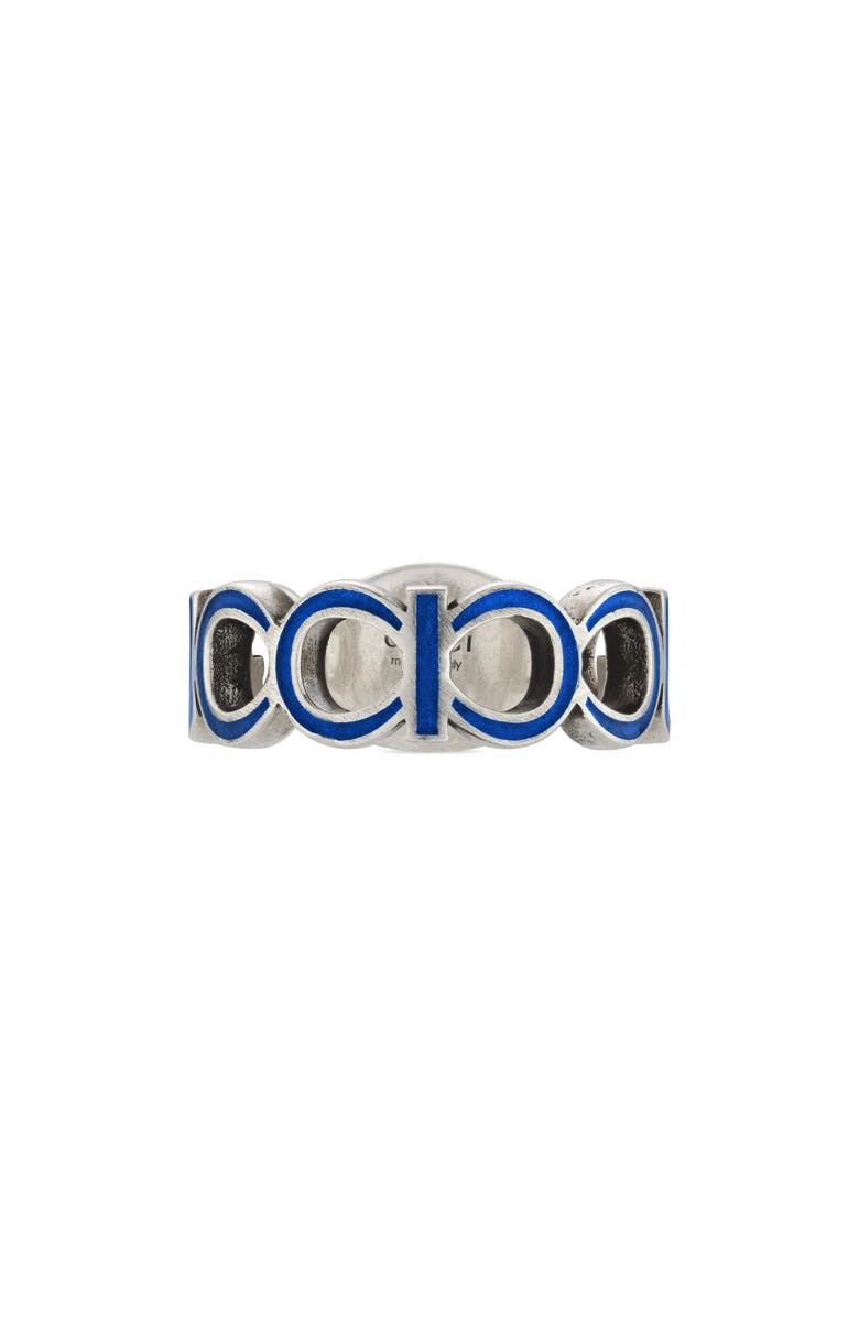 Gucci Interlocking-G Cutout Ring, Alternate, color, Sterling Silver/ Green