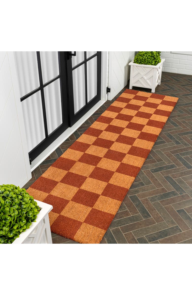 JONATHAN Y Peater Classic Casual Commerical Natural Coir Mat Indoor/Outdoor, Alternate, color, Natural Red Checker