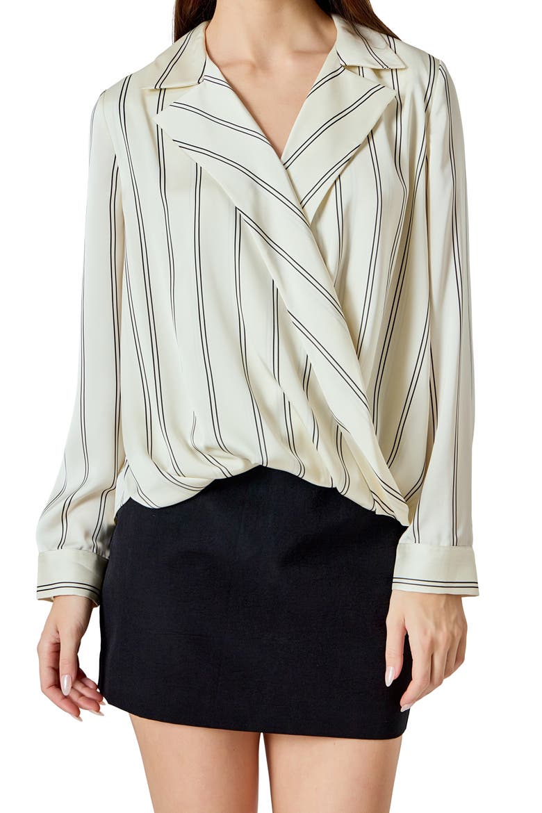Stripe Wrap Front Top, Main, color, IVORY STRIPES