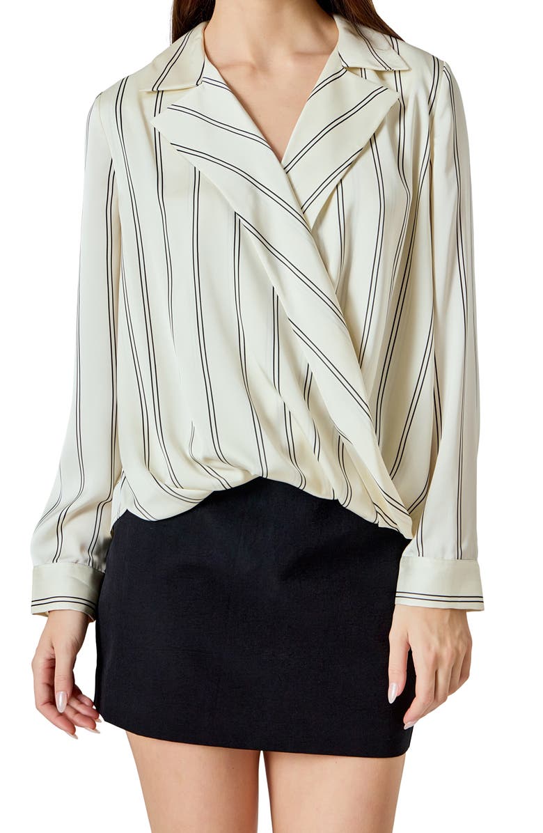Endless Rose Stripe Wrap Front Top, Main, color, Ivory Stripes
