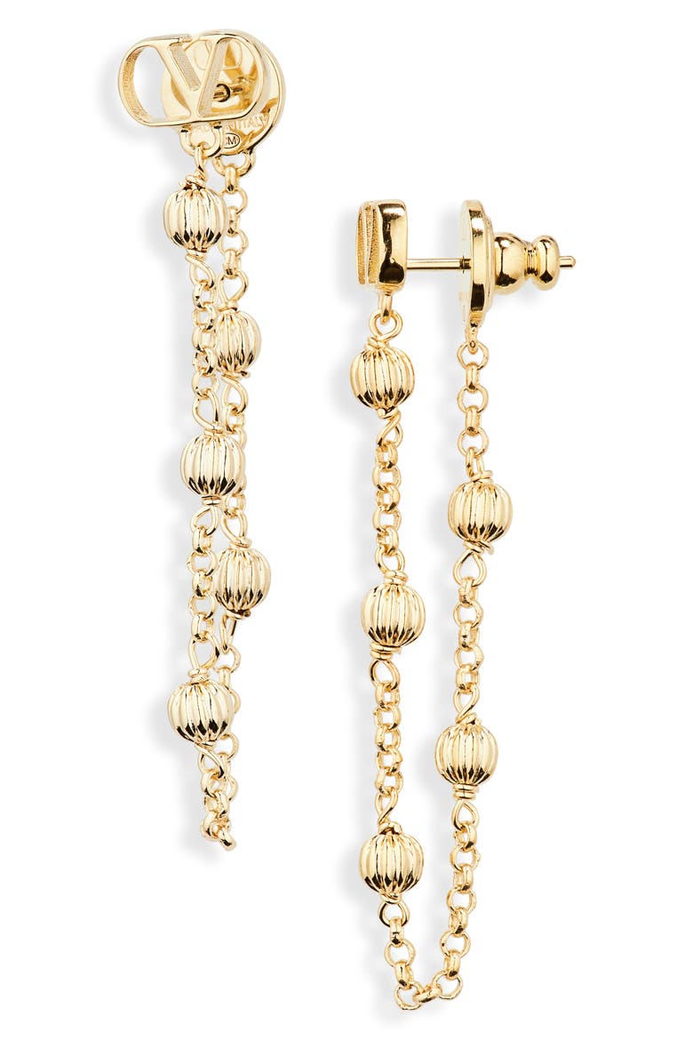 VLOGO Chain Front/Back Earrings, Main, color, GOLD