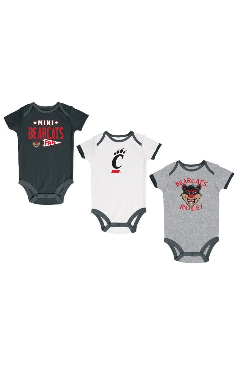 Champion Infant Champion Black/Heather Gray/White Cincinnati Bearcats Three-Pack Bodysuit Set, Main, color, 