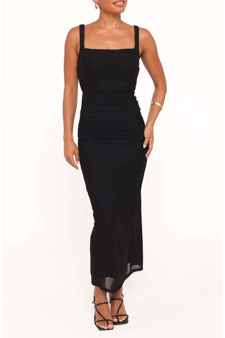 Eira Ruched Sleeveless Maxi Dress, Main, color, BLACK
