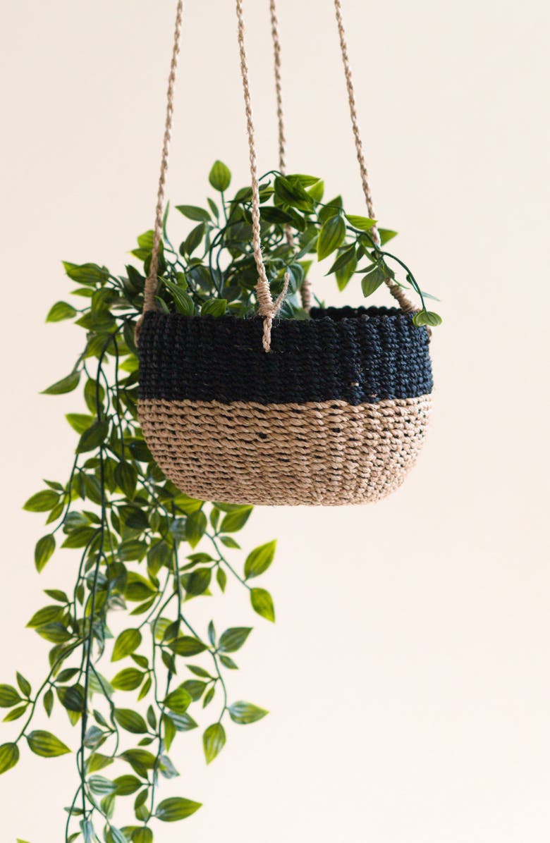 LIKHA Round Hanging Basket, Alternate, color, Natural + Black