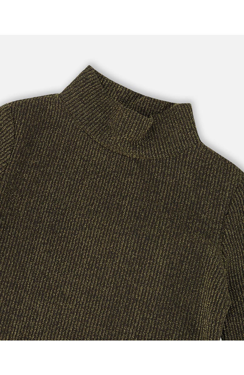 Deux par Deux Shiny Rib Mock Neck Top, Alternate, color, Black And Gold