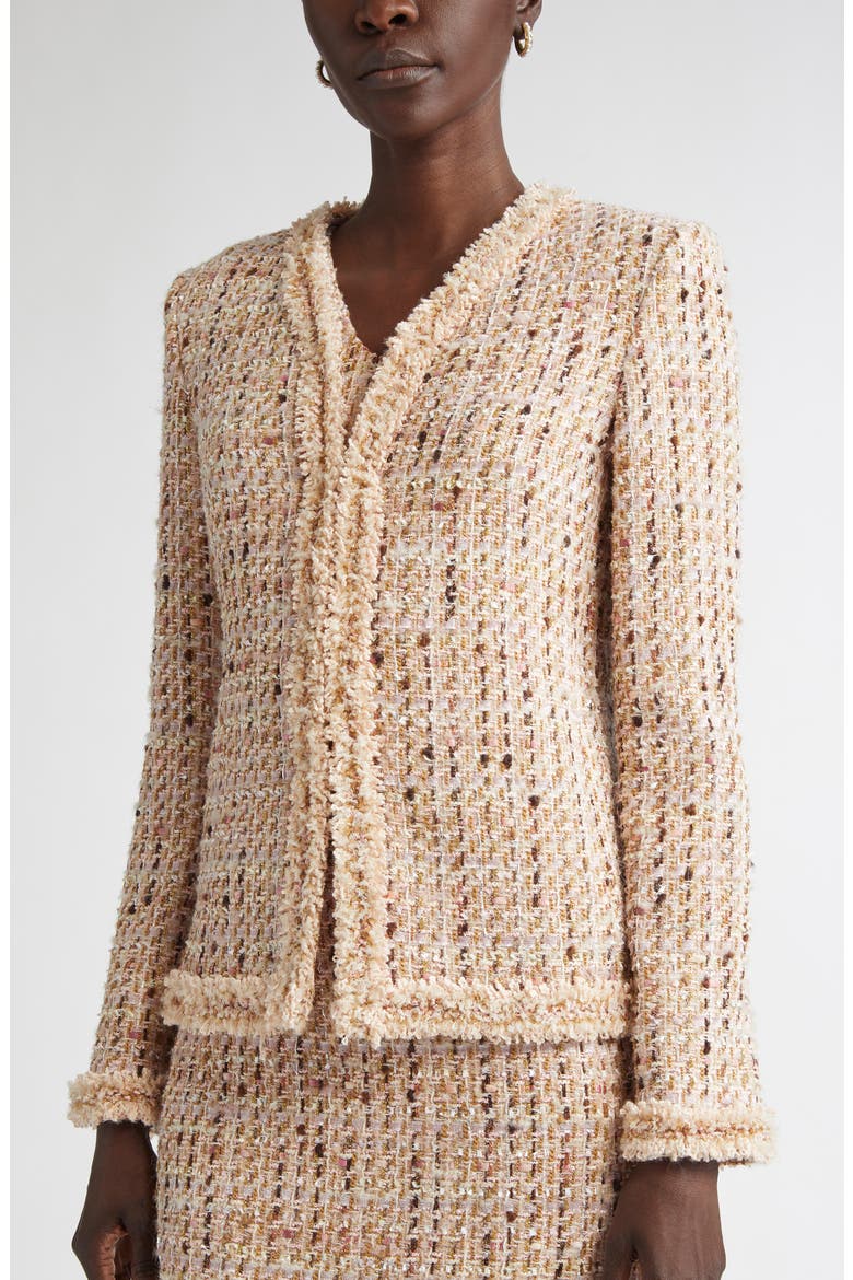 Susan Fringe Trim Metallic Tweed Jacket, Alternate, color, POWER ROSE/ ACORN MULTI