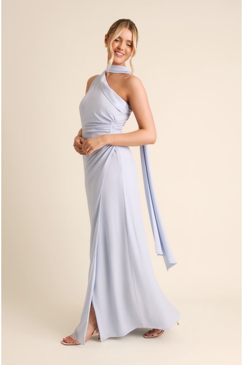 One Shoulder Chiffon Bridesmaid Dress, Alternate, color, Pale Blue