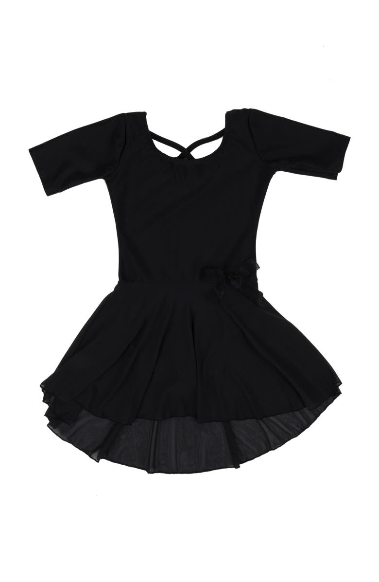 Leveret Girls Short Sleeve Skirted Leotard, Main, color, Black