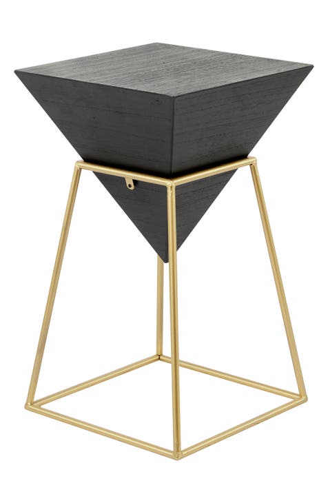 Black Wood Inverted Geometric Accent Table with Goldtone Metal Frame