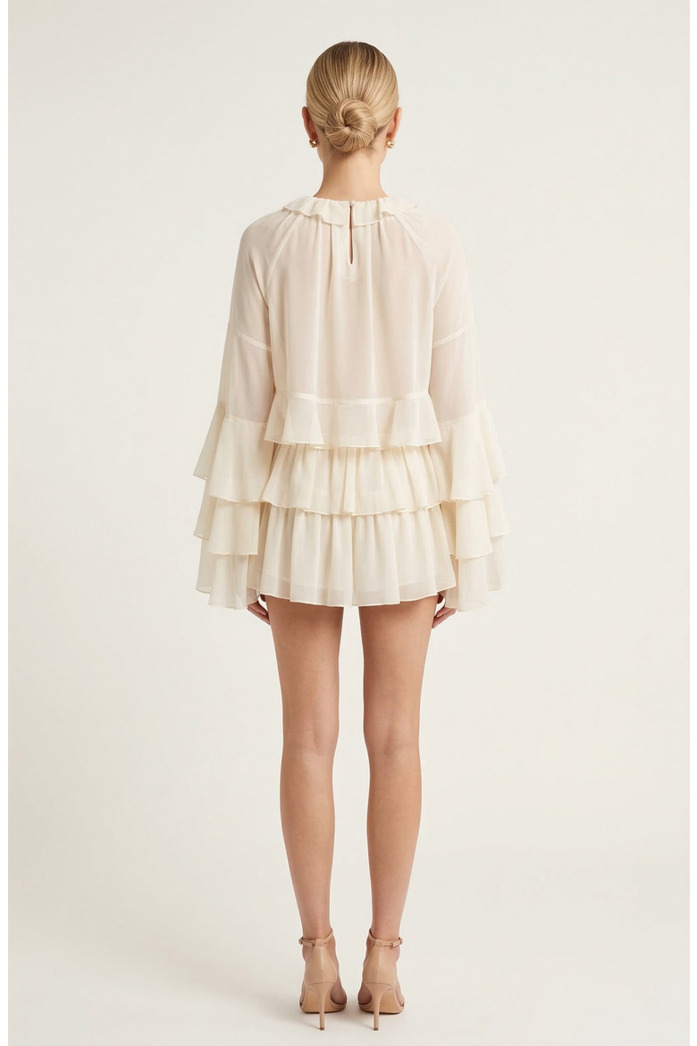 Ruffle Tier Mini Skirt Set with Long Sleeve Blouse, Alternate, color, Ivory