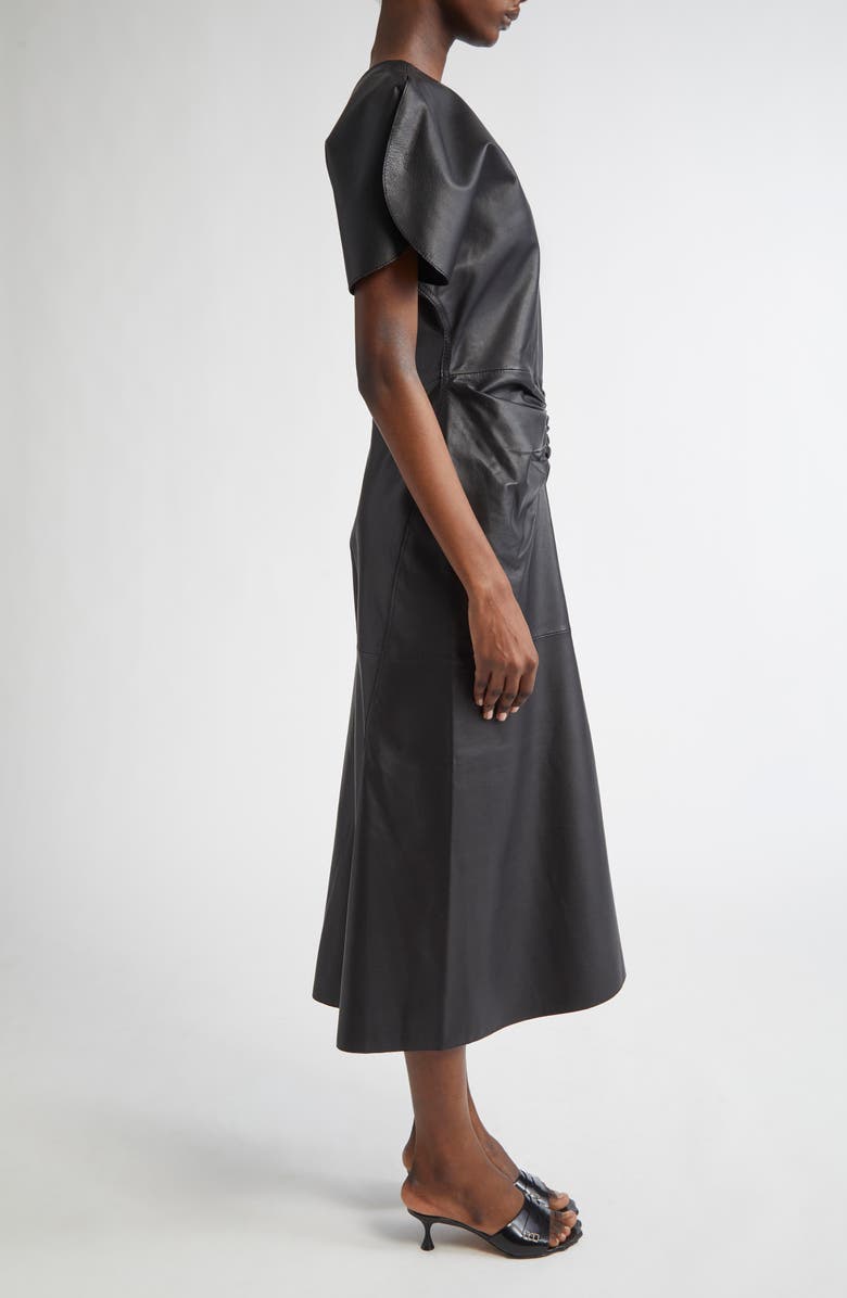Victoria Beckham Gathered Waist Leather Midi Dress, Alternate, color,