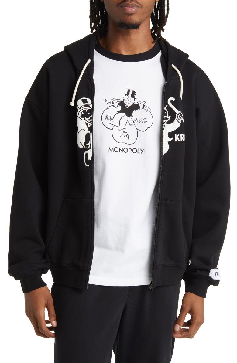 KROST x Hasbro Monopoly Man Cotton Graphic Zip-Up Hoodie, Main, color, 