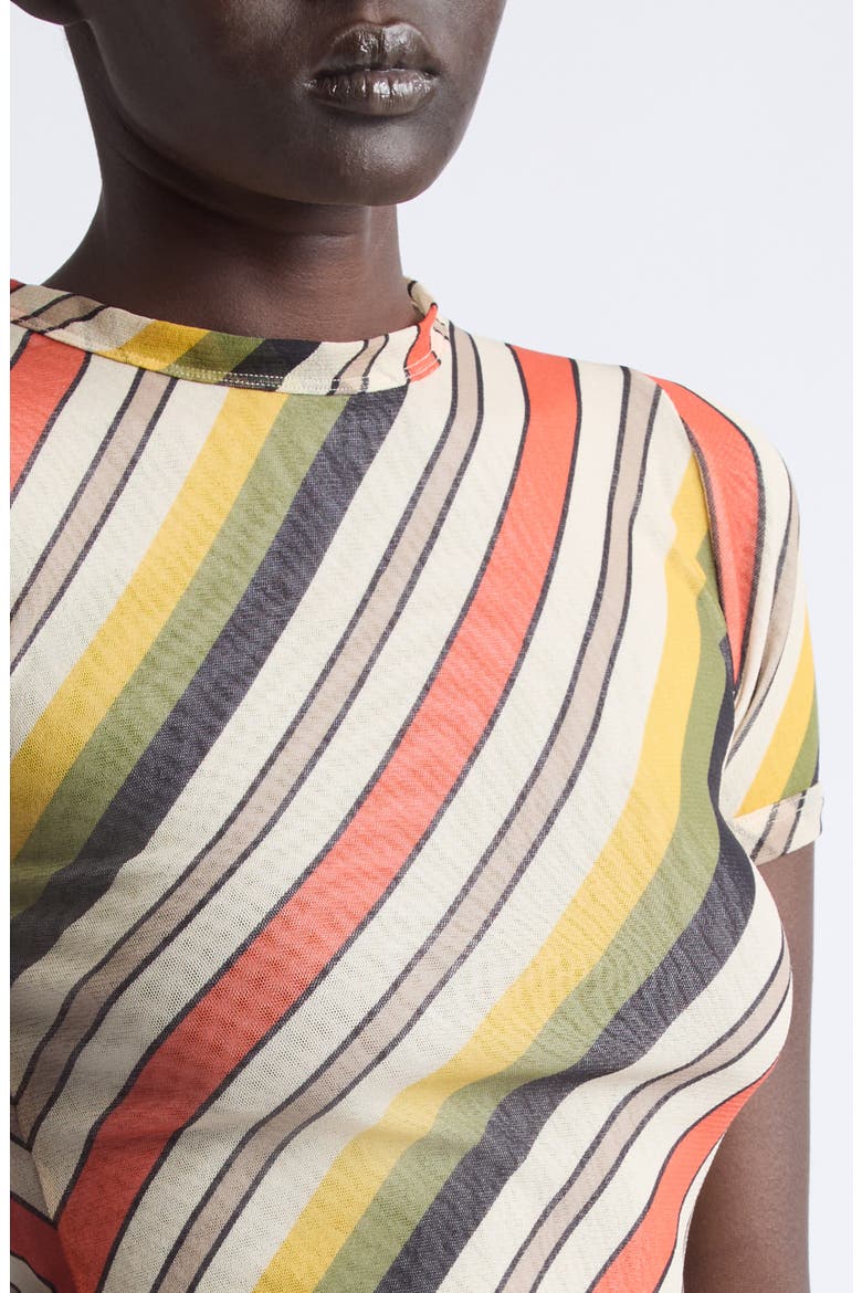 Retro Stripe Print Crop Mesh Baby Tee, Alternate, color, BEIGE MULTICOLOR