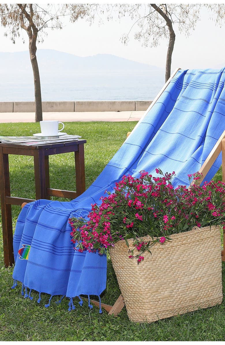 Linum Home Textiles 100% Turkish Cotton Summer Fun Sparkling Rainbow Fish Pestemal Beach Towel - Royal Blue, Alternate, color, 