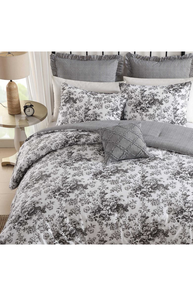 Laura Ashley Toile Delight Cotton Comforter & Sham Set, Alternate, color, Dark Grey