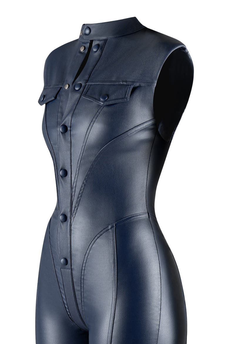 Annette Wax Coated Denim Jumpsuit, Alternate, color, Indigo