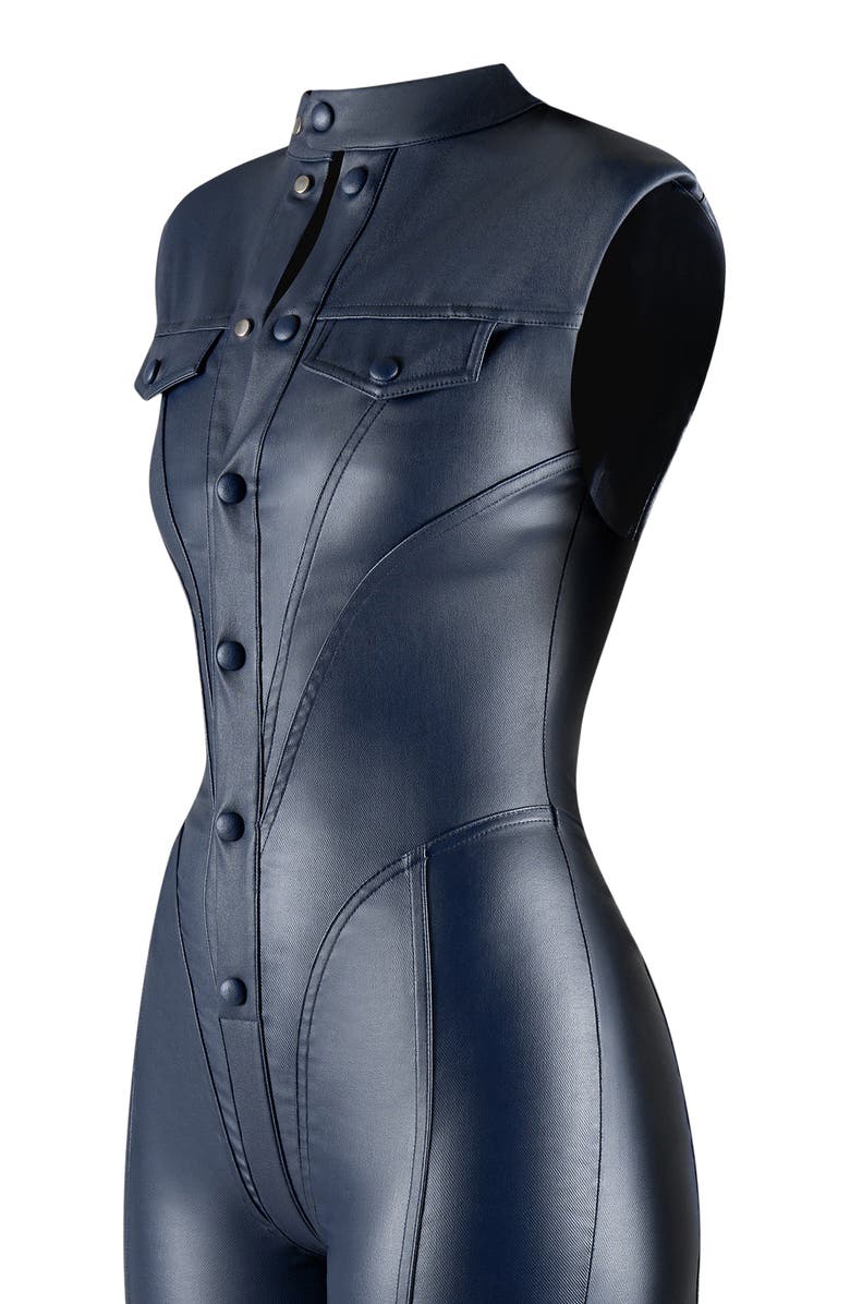 Manière De Voir Annette Wax Coated Denim Jumpsuit, Alternate, color,