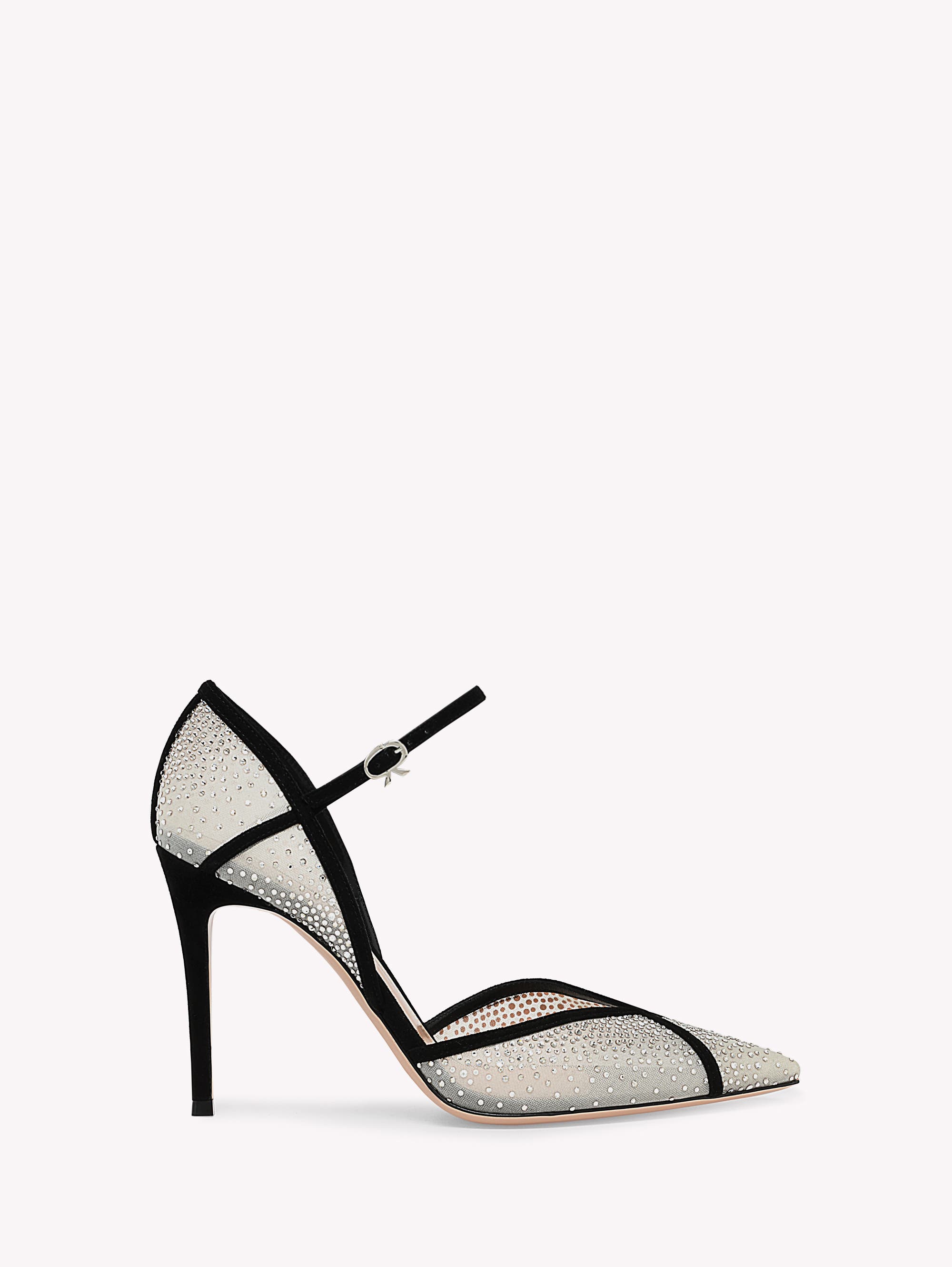 Gianvito Rossi Confetti D'Orsay Pump, Main, color, Black Suede And Fabric