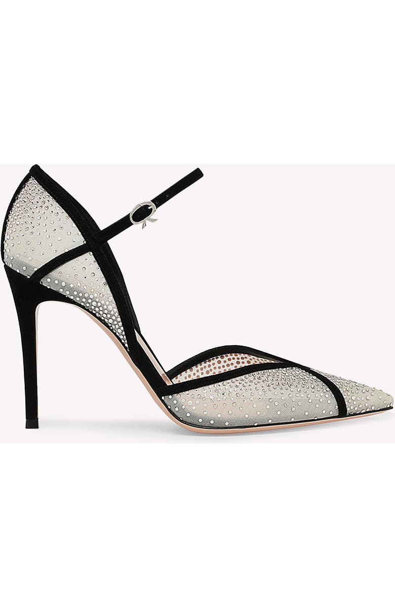 Gianvito Rossi Confetti D'Orsay Pump, Main, color, Black Suede And Fabric
