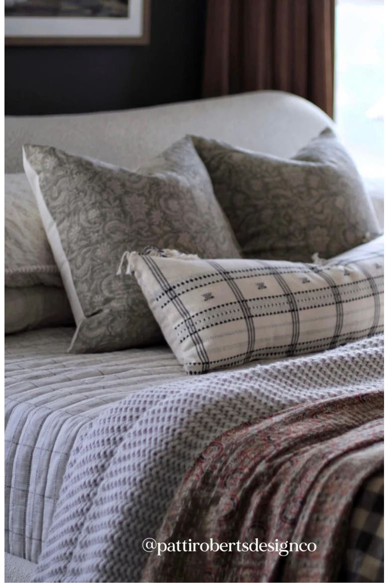 Sydney Neutral Floral Gray Handblock Pillow Cover, Alternate, color, Gray