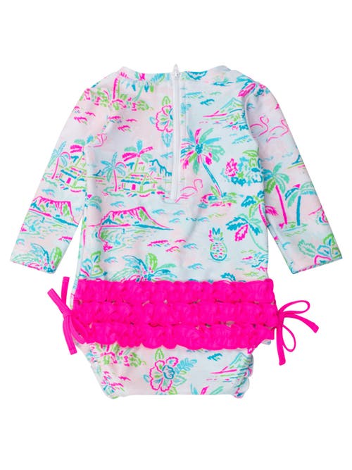 Rufflebutts Toddler Girls Long Sleeve Upf50+ One Piece Rash Guard In Tropical Resort