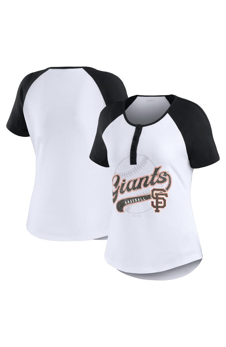 WEAR by Erin Andrews Women's WEAR by Erin Andrews White/Black San Francisco Giants Henley Raglan T-Shirt, Main, color, White