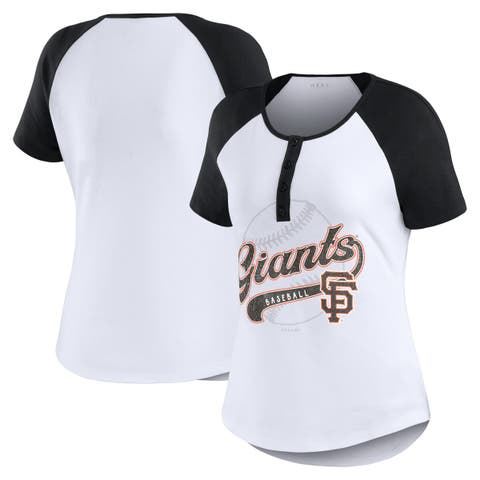 Women's WEAR by Erin Andrews White/Black San Francisco Giants Henley Raglan T-Shirt