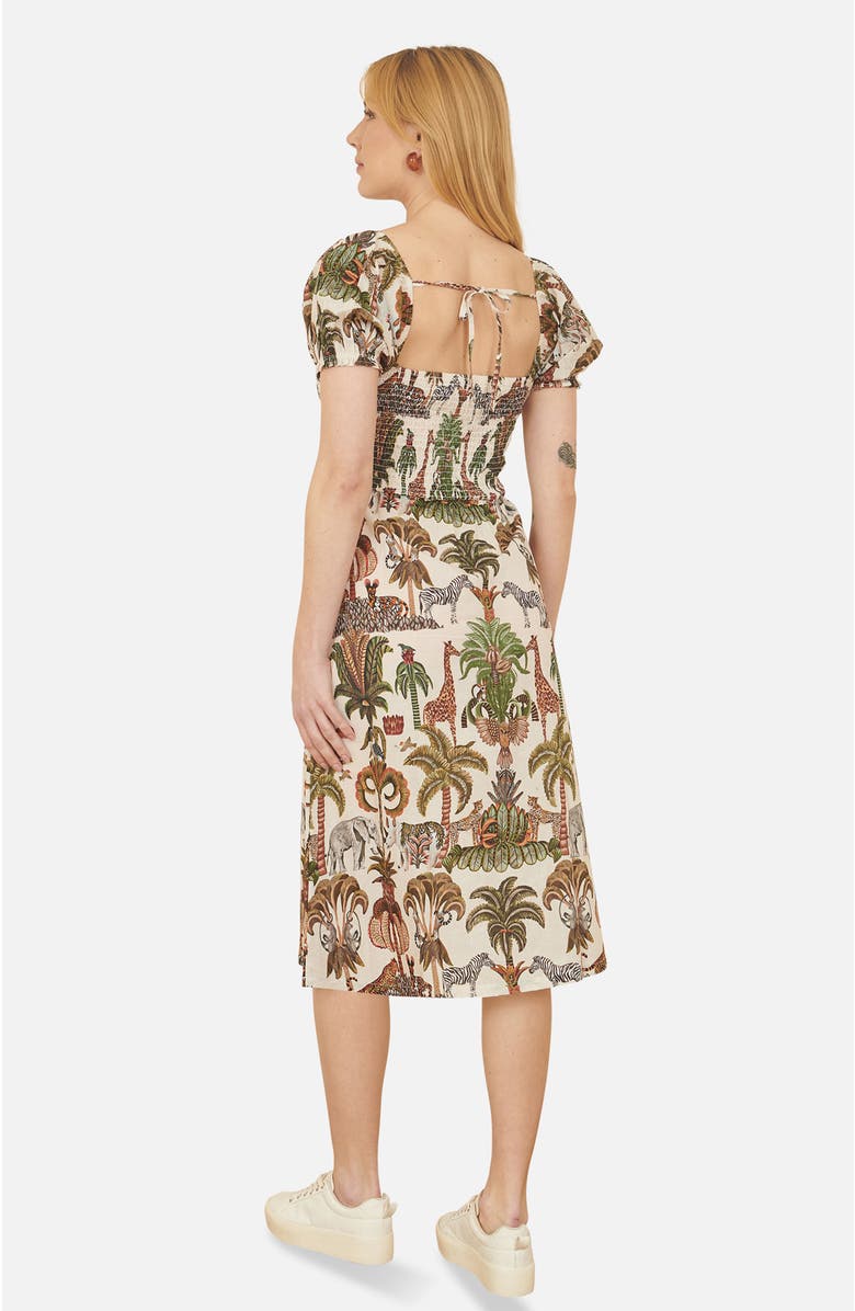 Yumi Cotton Safari Print Ruched Midi Dress, Alternate, color, Multi