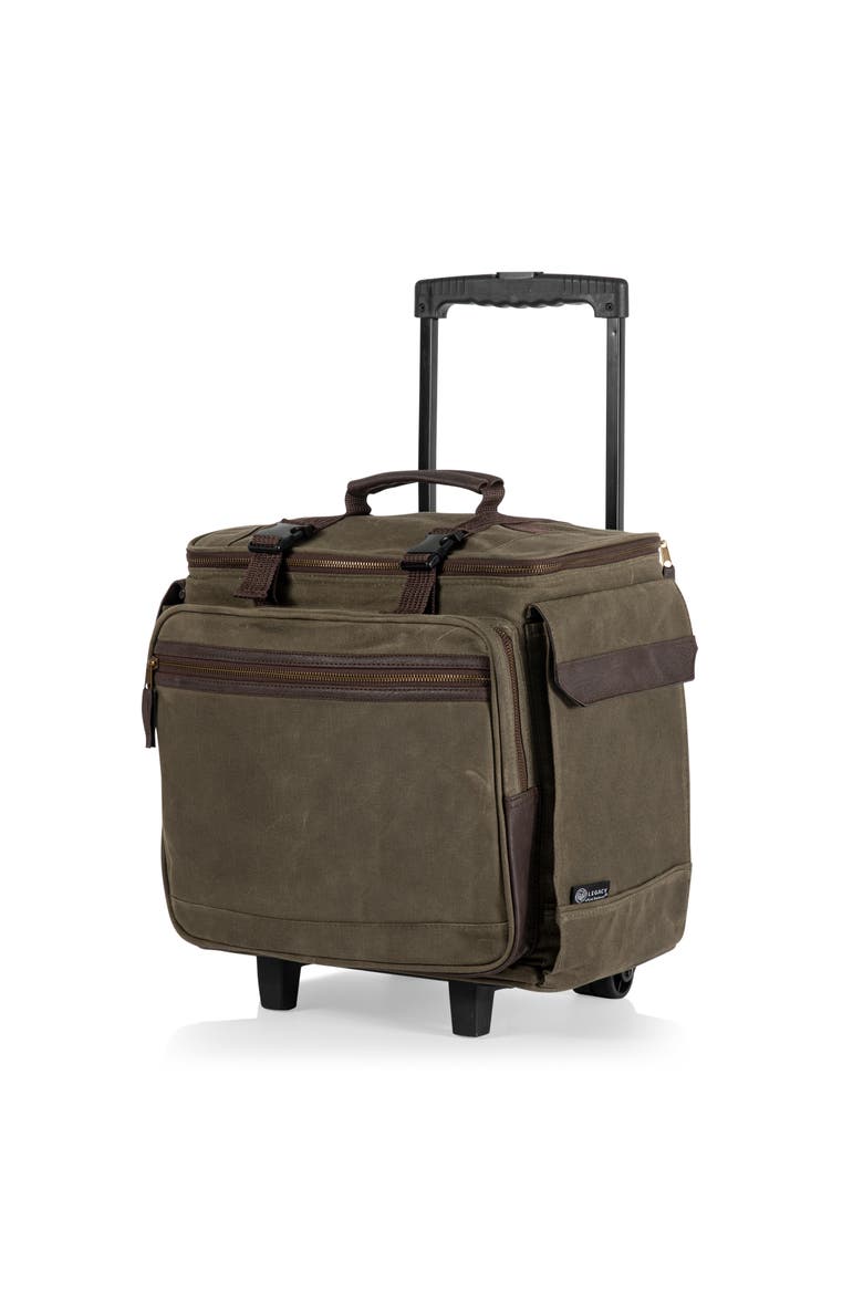 Somm 12 Bottle Insulated Wine Bag with Rolling Cart, Alternate, color, Khaki Green with Brown Accents