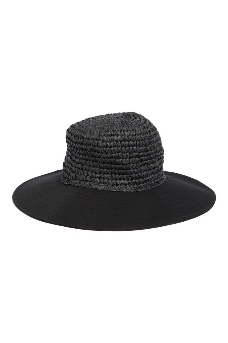 Mixed Media Sun Hat, Alternate, color, BLACK