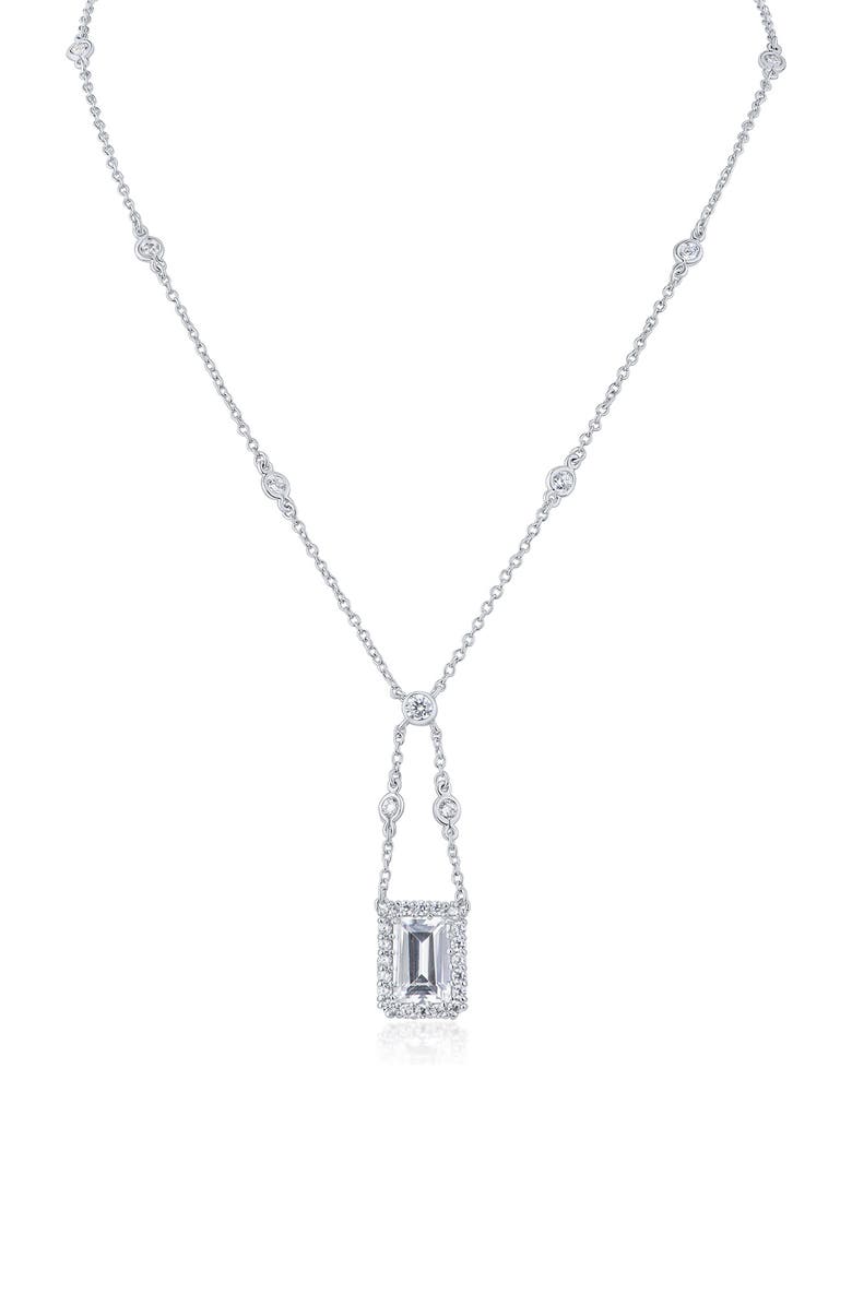 CZ by Kenneth Jay Lane Cubic Zirconia Swing Pendant Necklace, Main, color, Clear Silver