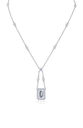 Cz By Kenneth Jay Lane Cubic Zirconia Swing Pendant Necklace In Clear Silver