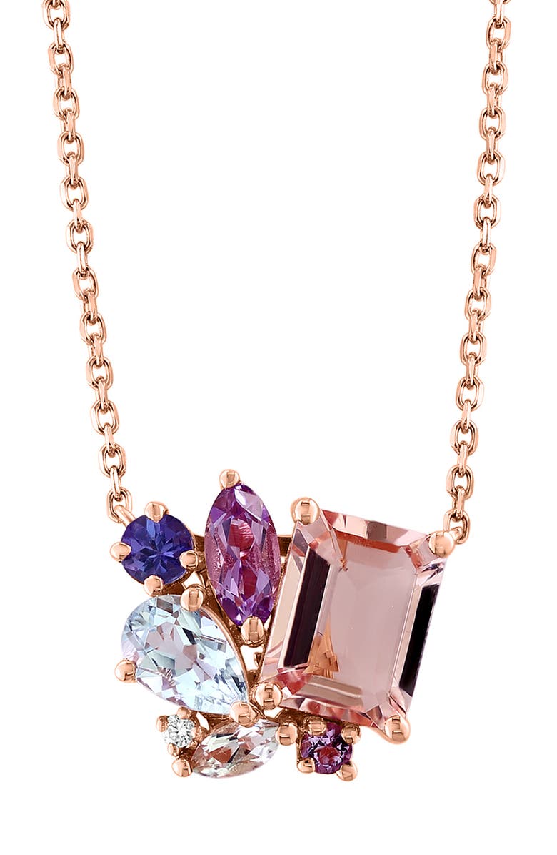 EFFY 14K Rose Gold Morganite & Diamond Pendant Necklace, Main, color, 