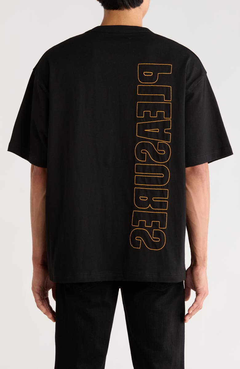 PLEASURES Outline Embroidered Logo Heavyweight Cotton T-Shirt, Alternate, color, Black
