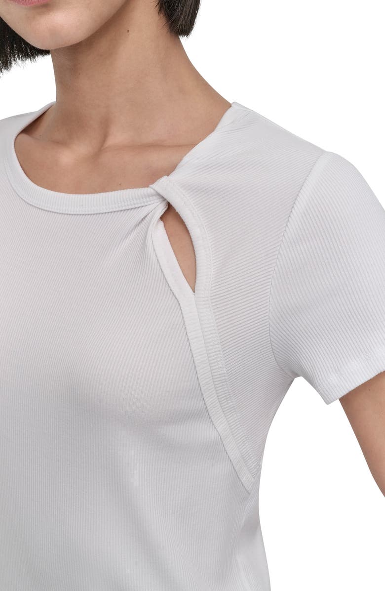 DKNY Twist Neck Rib T-Shirt, Alternate, color, White