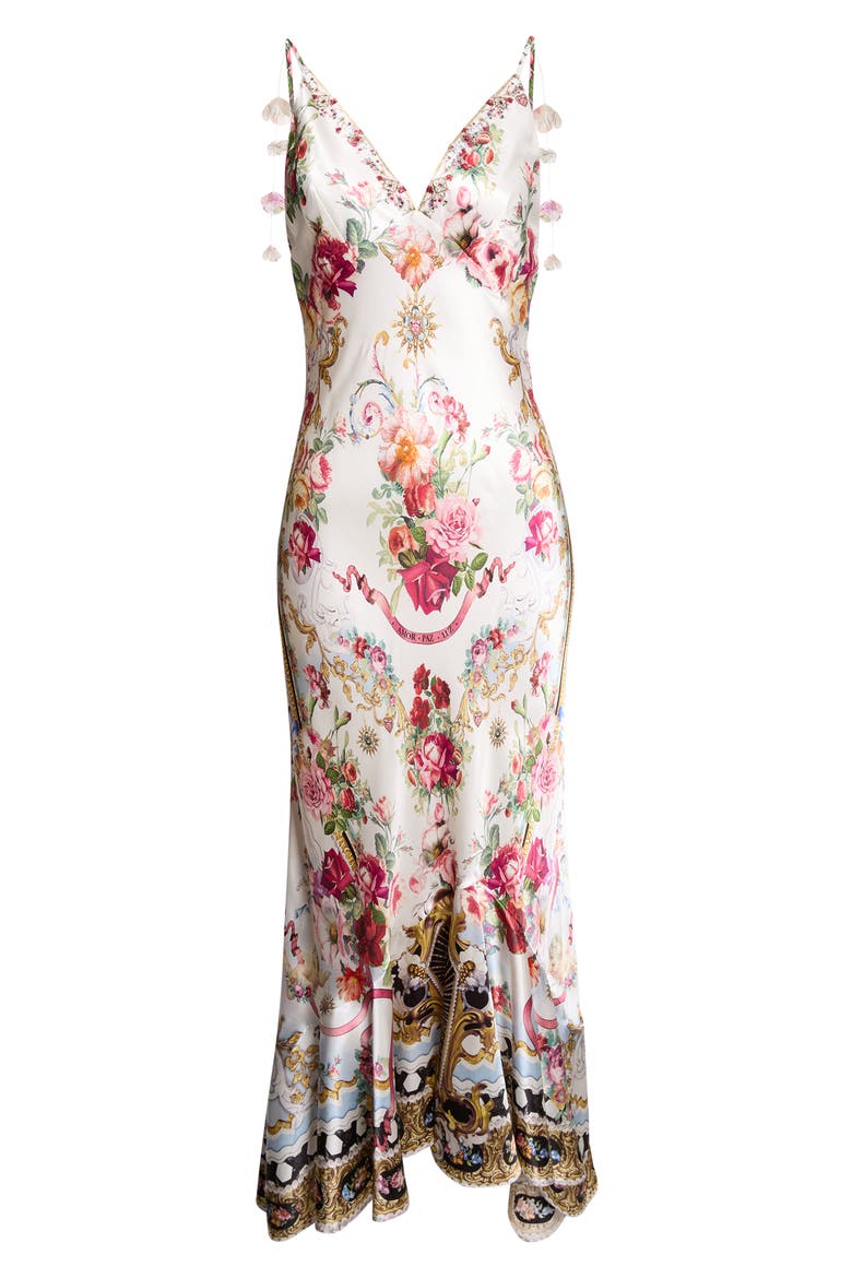 Mixed Print Floral V-Neck Silk Charmeuse Slip Dress, Main, color, TORERO LIBERTINE