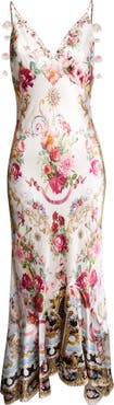 Camilla Mixed Print Floral V-Neck Silk Charmeuse Slip Dress