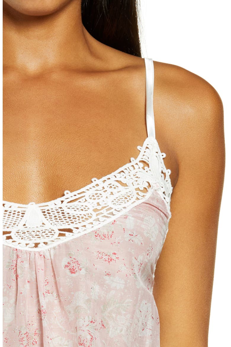 Louis Lace Trim Cotton & Silk Chemise, Alternate, color, PINK