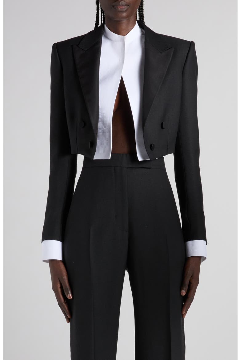 Double Breasted Crop Tuxedo Jacket, Main, color, LB999 BLACK