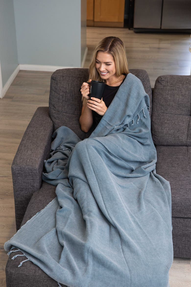 Stonewashed Organic Small Turkish Throw Blanket, Alternate, color, Denim