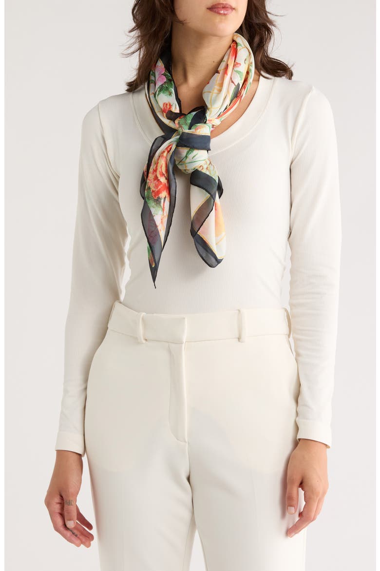 Botanical Satin Square Scarf, Main, color, IVORY MULTI