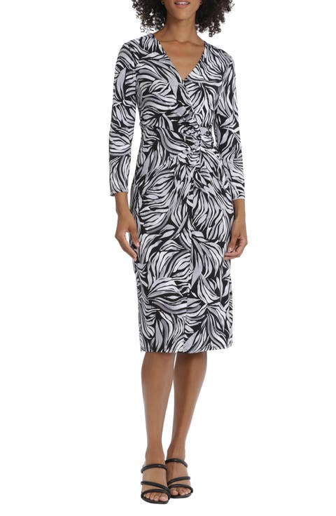 Leaf Print Long Sleeve Sheath Dress