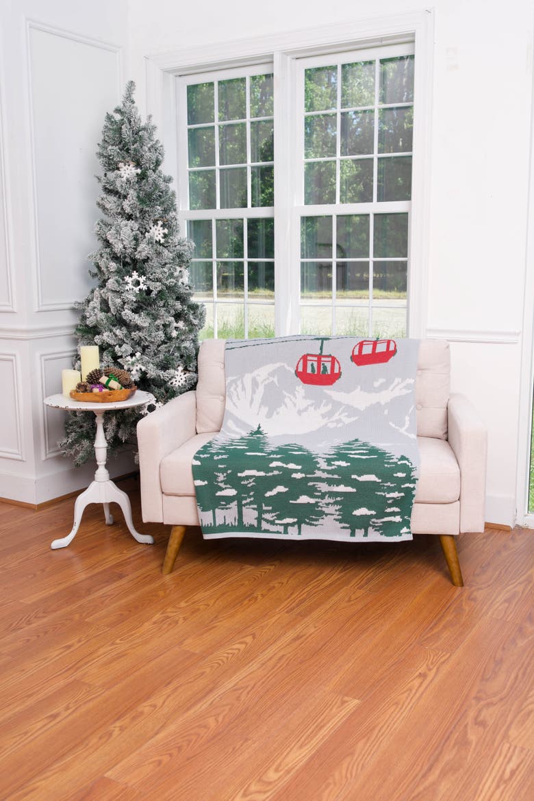 Ski Lift and Pines Indoor Outdoor Knit Throw Blanket, Alternate, color, Gray