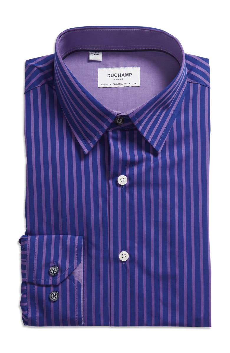 Duchamp Tailored Fit Stripe Dress Shirt, Alternate, color, 