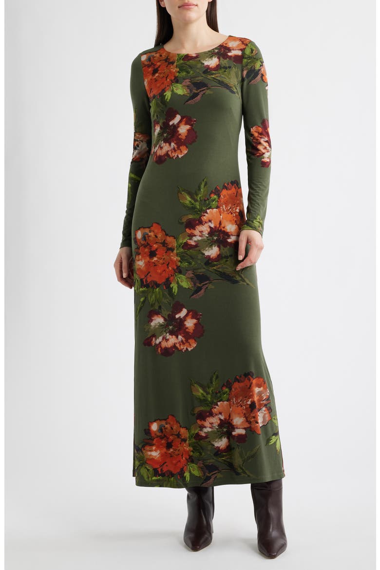 Placed Floral Long Sleeve Dress, Main, color, GREEN MULTI